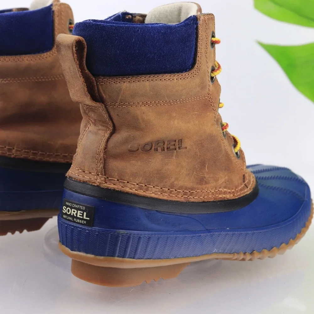 Sorel Womens Cheyanne Duck Boots Size 7 Waterproof Blue Brown Leather Lace Up